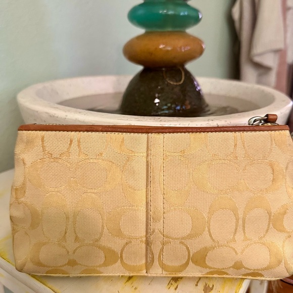 Coach Tan and Yellow Wristlet with Signature Design - Picture 2 of 3